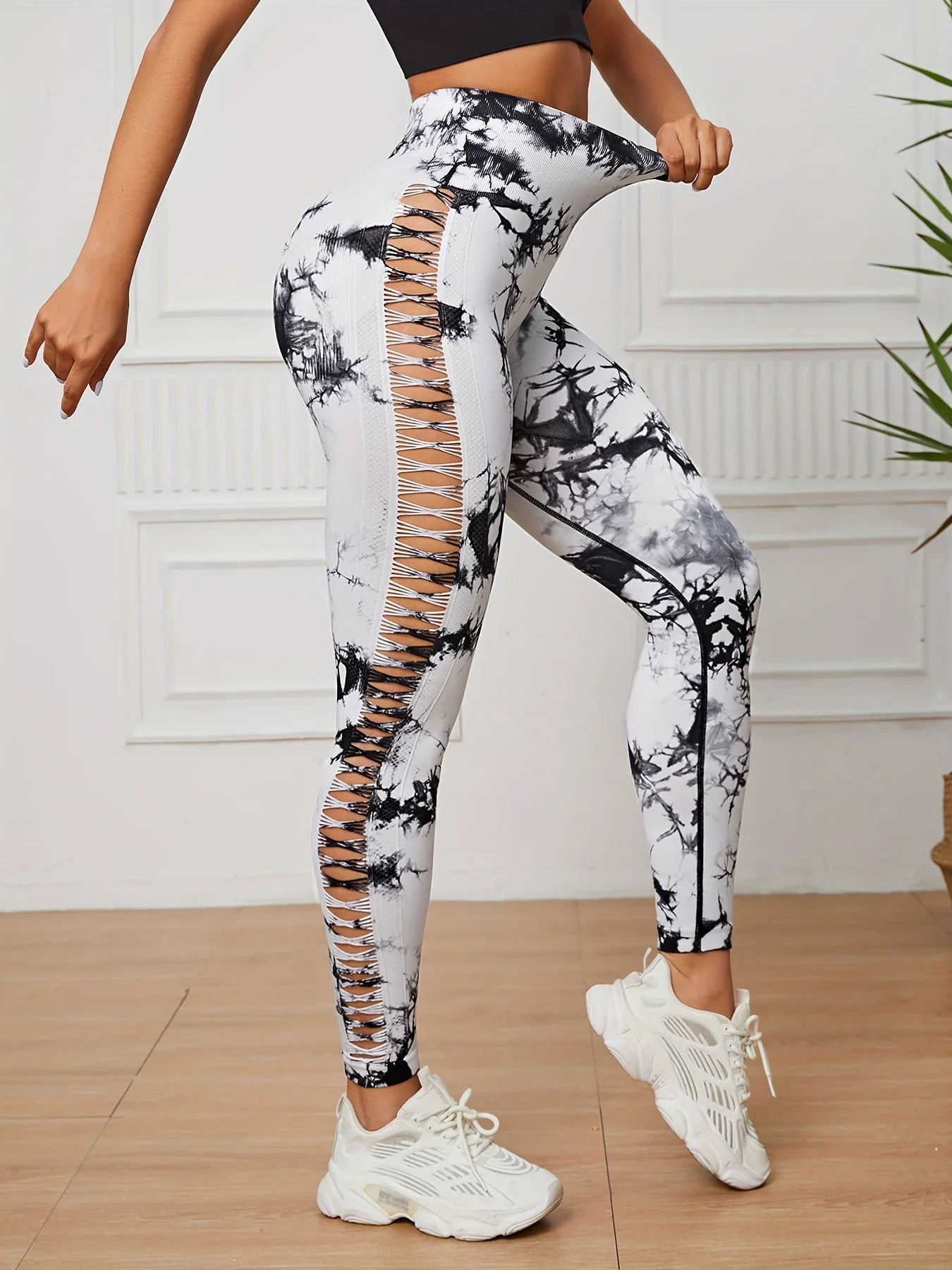 Women Seamless Tie Dye Hollow out Sports Pant Yoga