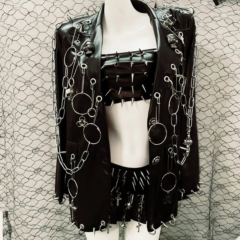Gothic Style Outfit set with Spikes and Chains/ Full Goth Outfit