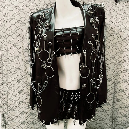 Gothic Style Outfit set with Spikes and Chains/ Full Goth Outfit