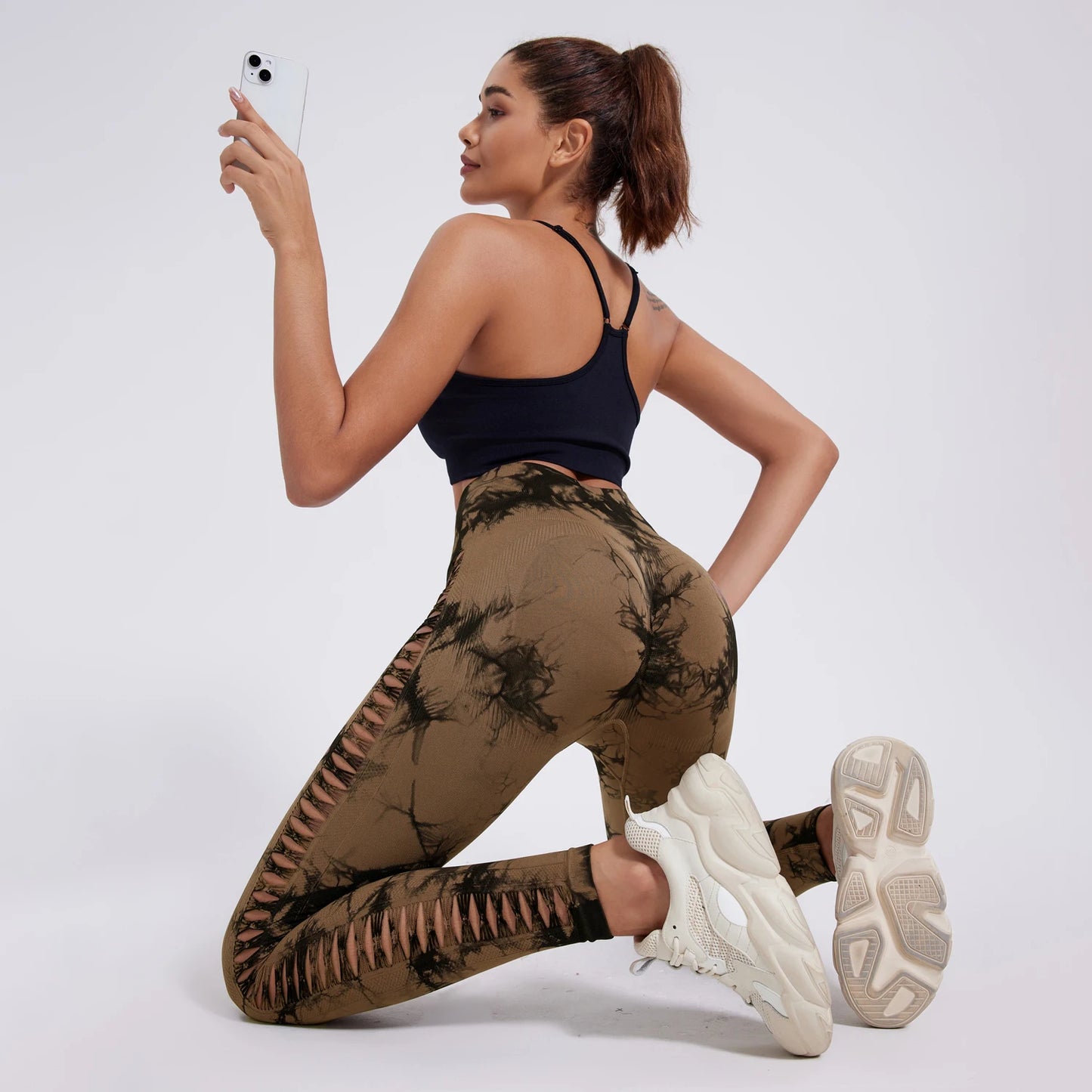 Women Seamless Tie Dye Hollow out Sports Pant Yoga