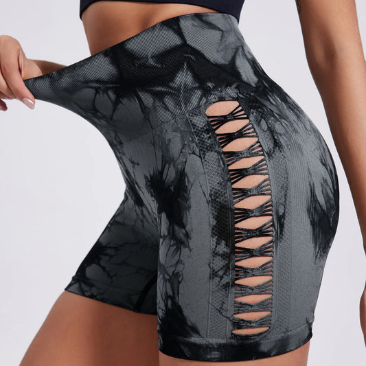 Women Tie Dye Hollow Seamless Yoga Shorts (Victorious EvoCore Shorts)
