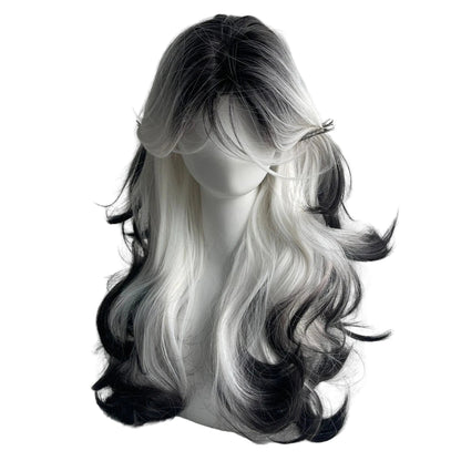 Long Wave Synthetic Black Ombre White Wig Fluffy Women Heat Resistant Wig for Daily Party Lolita Cosplay
