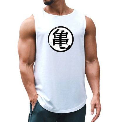 Japanese Turtle Script Printed Mens Gym Tank Top / Quick Dry Bodybuilding Tank Top