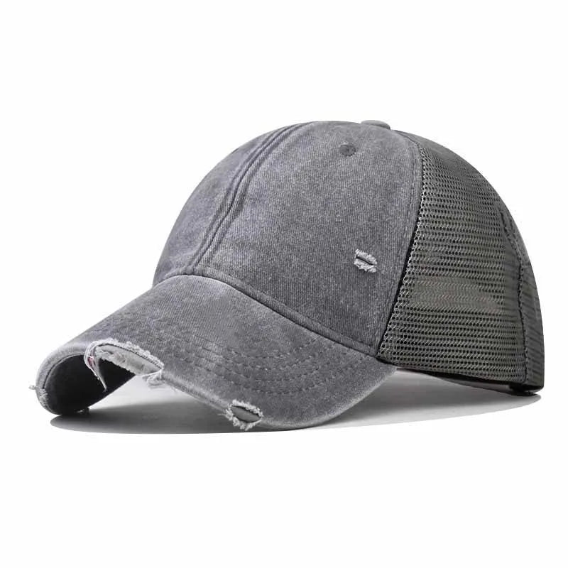 Washed Cotton Mesh Breathable Baseball Cap / Old Ripped Caps Men and Women