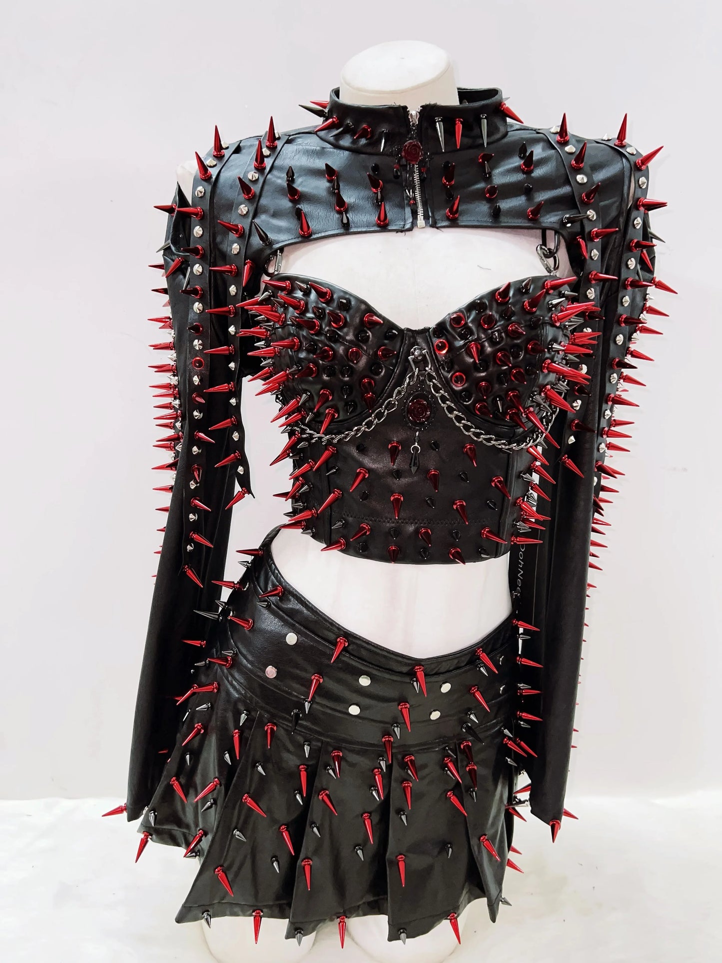 Gothic Full Outfit clothes  / Red Spikes and Black set