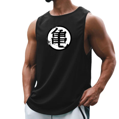 Japanese Turtle Script Printed Mens Gym Tank Top / Quick Dry Bodybuilding Tank Top