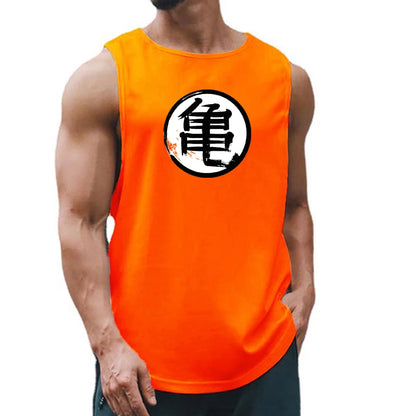 Japanese Turtle Script Printed Mens Gym Tank Top / Quick Dry Bodybuilding Tank Top