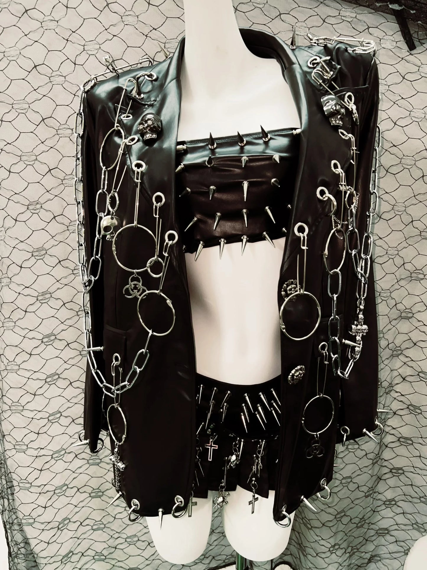 Gothic Style Outfit set with Spikes and Chains/ Full Goth Outfit
