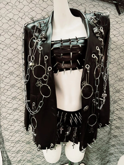 Gothic Style Outfit set with Spikes and Chains/ Full Goth Outfit