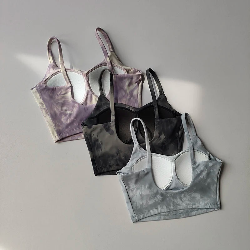 Tie-dyed One-piece Cup Sports Bra/ Women's High Shock-proof Running Top