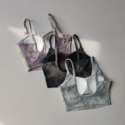 Tie-dyed One-piece Cup Sports Bra/ Women's High Shock-proof Running Top