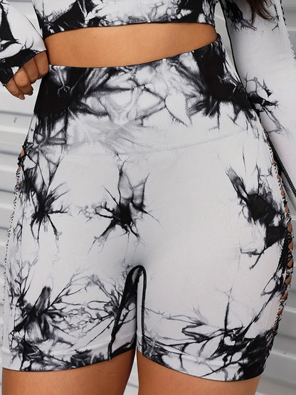 Women Tie Dye Hollow Seamless Yoga Shorts (Victorious EvoCore Shorts)