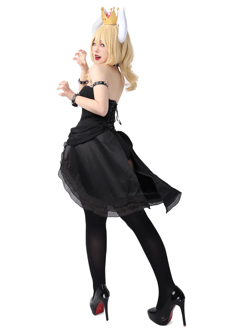 Bowsette Cosplay Costume Black Gothic Dress