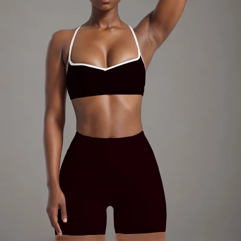 Women's Heart-Shaped High-Waisted Yoga Leggings & Cross-Strap Sports Bra Set (Victorious Ganymede Grind Leggings)