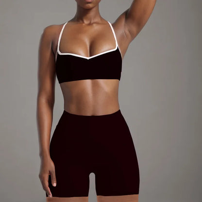 Women's Heart-Shaped High-Waisted Yoga Leggings & Cross-Strap Sports Bra Set (Victorious Ganymede Grind Leggings)