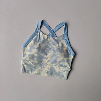 Women Cross Strap Nature Pattern Sports Bra/ Yoga Gym Crop Top
