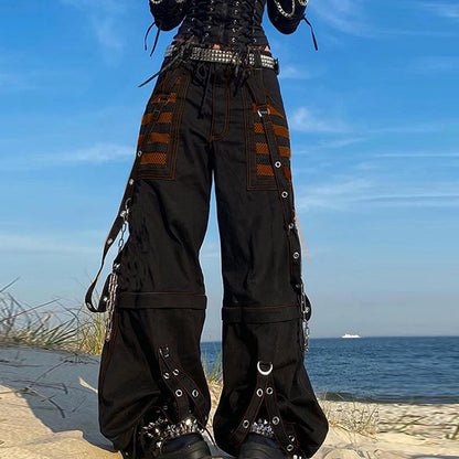 Women Goth Cargo Pants / High Waist Baggy Jeans (Victorious CryoStream)