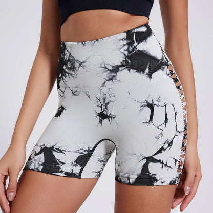 Women Tie Dye Hollow Seamless Yoga Shorts (Victorious EvoCore Shorts)