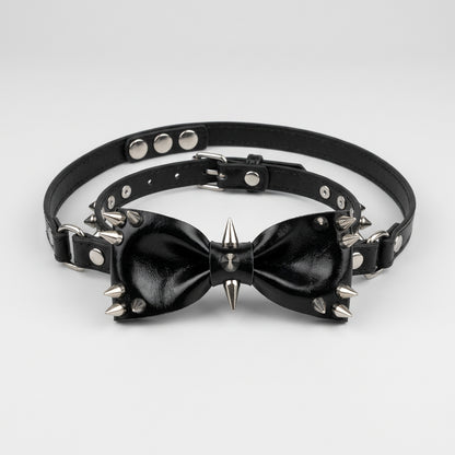 Women Personality Y2K punk Harajuku Cool Gothic Lolita Necklace Halloween PU rivet bow cosplay Party Chokers Choker Tie hairpin