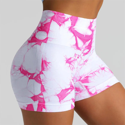 Seamless Tie Dye Sport Shorts / Elastic Scrunch High Waist Gym Shorts