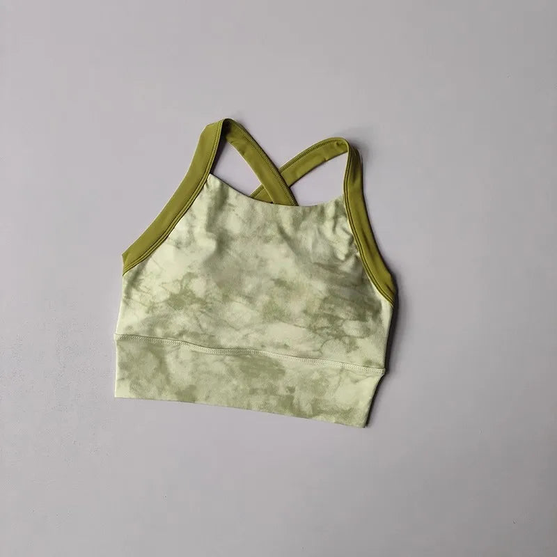 Women Cross Strap Nature Pattern Sports Bra/ Yoga Gym Crop Top