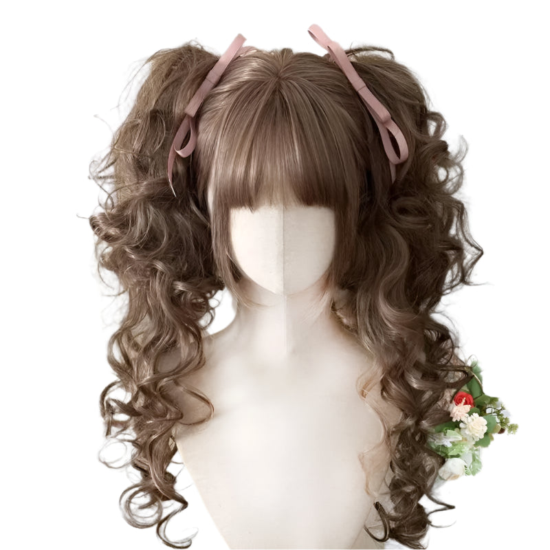 Synthetic Princess Cut Double ponytail Lolita Wig with Bangs /Ombre Blonde brown White gray Cosplay/ Harajuku wig
