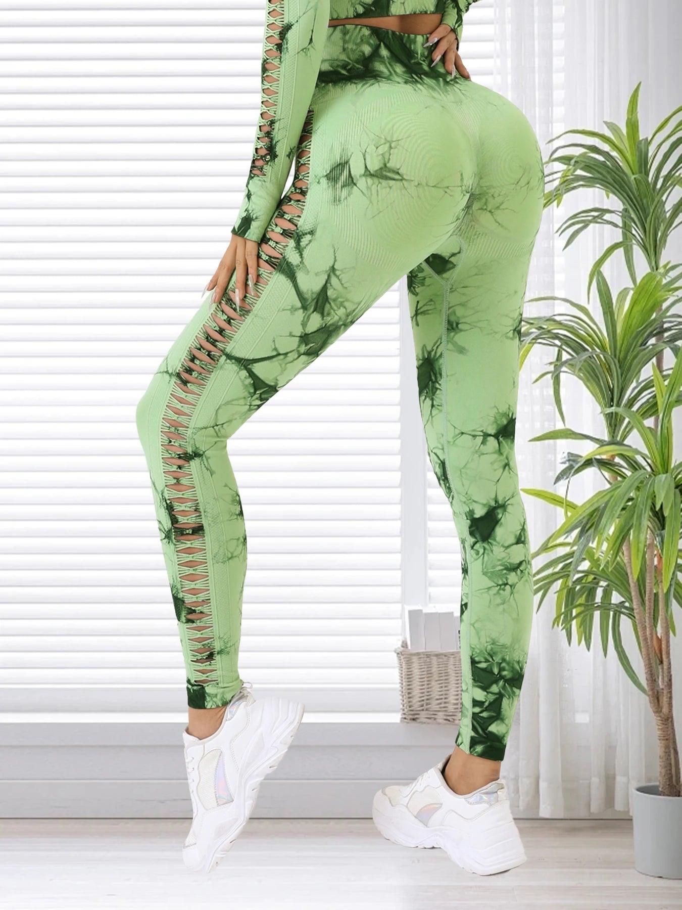 Women Seamless Tie Dye Hollow out Sports Pant Yoga