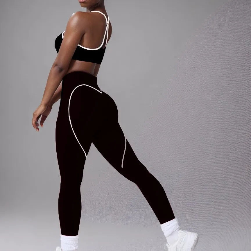 Women's Heart-Shaped High-Waisted Yoga Leggings & Cross-Strap Sports Bra Set (Victorious Ganymede Grind Leggings)