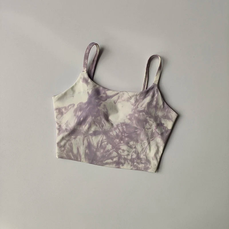 Tie-dyed One-piece Cup Sports Bra/ Women's High Shock-proof Running Top