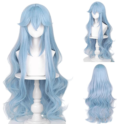 Long Wavy Synthetic Blue Women Wig / Anime Game Cosplay Heat Resistant