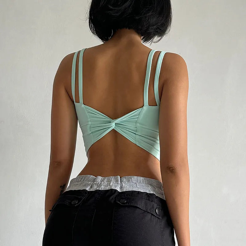 Women's Back knotted Sports Bra / High Impact Gym (Victorious Titanium Mesh)