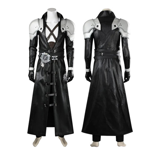 FF7 Sephiroth Cosplay Black/ Fantasy Leather Coat and Accessories