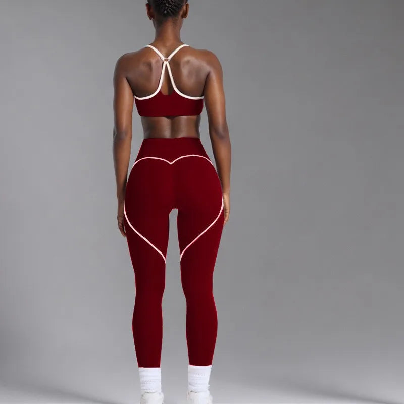 Women's Heart-Shaped High-Waisted Yoga Leggings & Cross-Strap Sports Bra Set (Victorious Ganymede Grind Leggings)