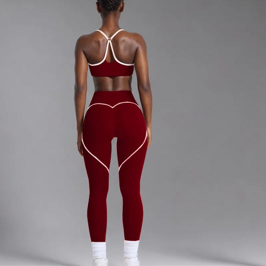 Women's Heart-Shaped High-Waisted Yoga Leggings & Cross-Strap Sports Bra Set (Victorious Ganymede Grind Leggings)