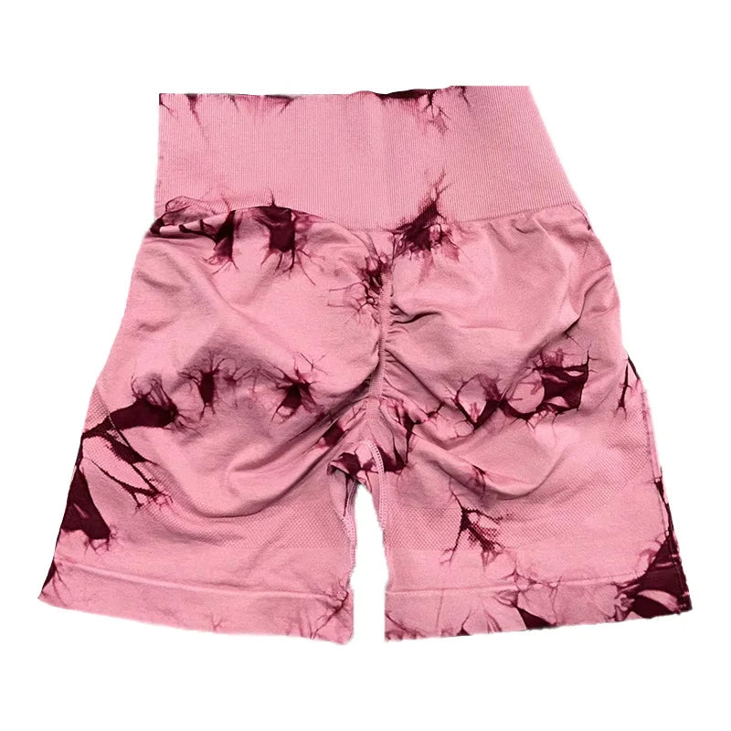 Seamless Tie Dye Sport Shorts / Elastic Scrunch High Waist Gym Shorts