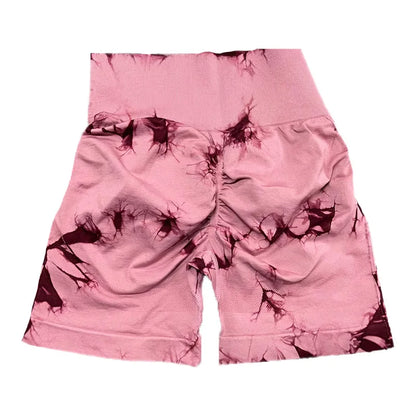 Seamless Tie Dye Sport Shorts / Elastic Scrunch High Waist Gym Shorts