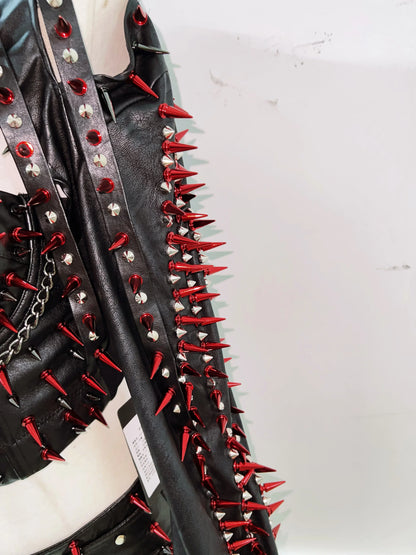 Gothic Full Outfit clothes  / Red Spikes and Black set