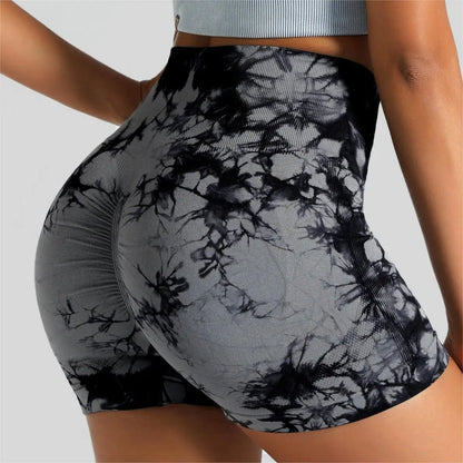 Seamless Tie Dye Sport Shorts / Elastic Scrunch High Waist Gym Shorts