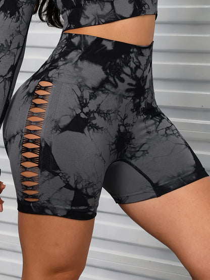 Women Tie Dye Hollow Seamless Yoga Shorts (Victorious EvoCore Shorts)