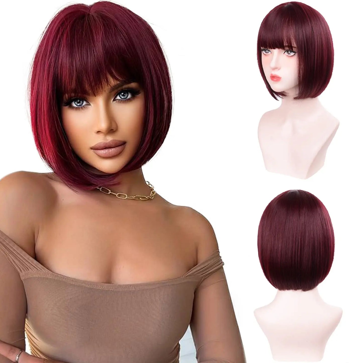 Pink Bob Synthetic wig /Short straight hair with bangs/ Multi-colored Cosplay Wig/ high temperature silk wig
