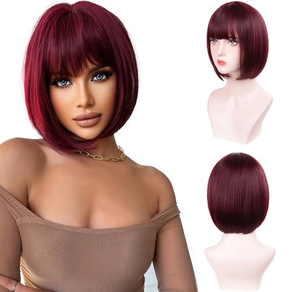 Pink Bob Synthetic wig /Short straight hair with bangs/ Multi-colored Cosplay Wig/ high temperature silk wig