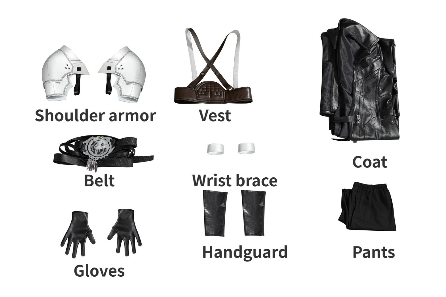 FF7 Sephiroth Cosplay Black/ Fantasy Leather Coat and Accessories