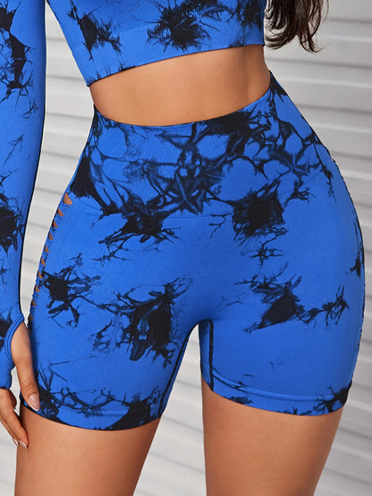 Women Tie Dye Hollow Seamless Yoga Shorts (Victorious EvoCore Shorts)