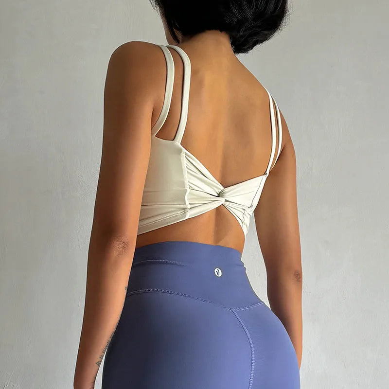 Women's Back knotted Sports Bra / High Impact Gym (Victorious Titanium Mesh)