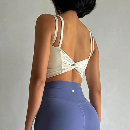 Women's Back knotted Sports Bra / High Impact Gym (Victorious Titanium Mesh)