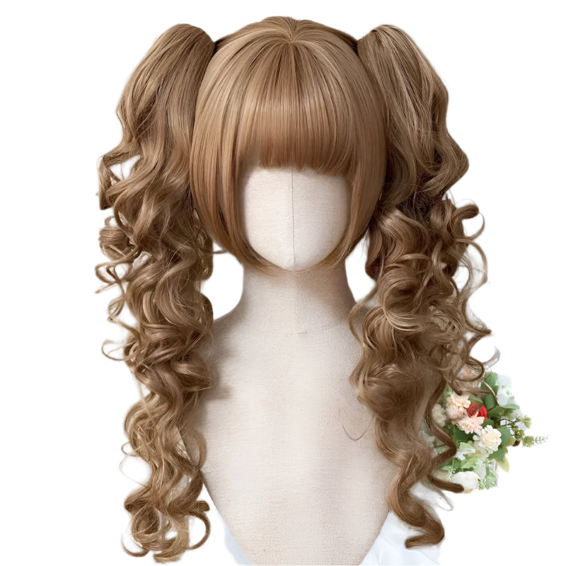 Synthetic Princess Cut Double ponytail Lolita Wig with Bangs /Ombre Blonde brown White gray Cosplay/ Harajuku wig