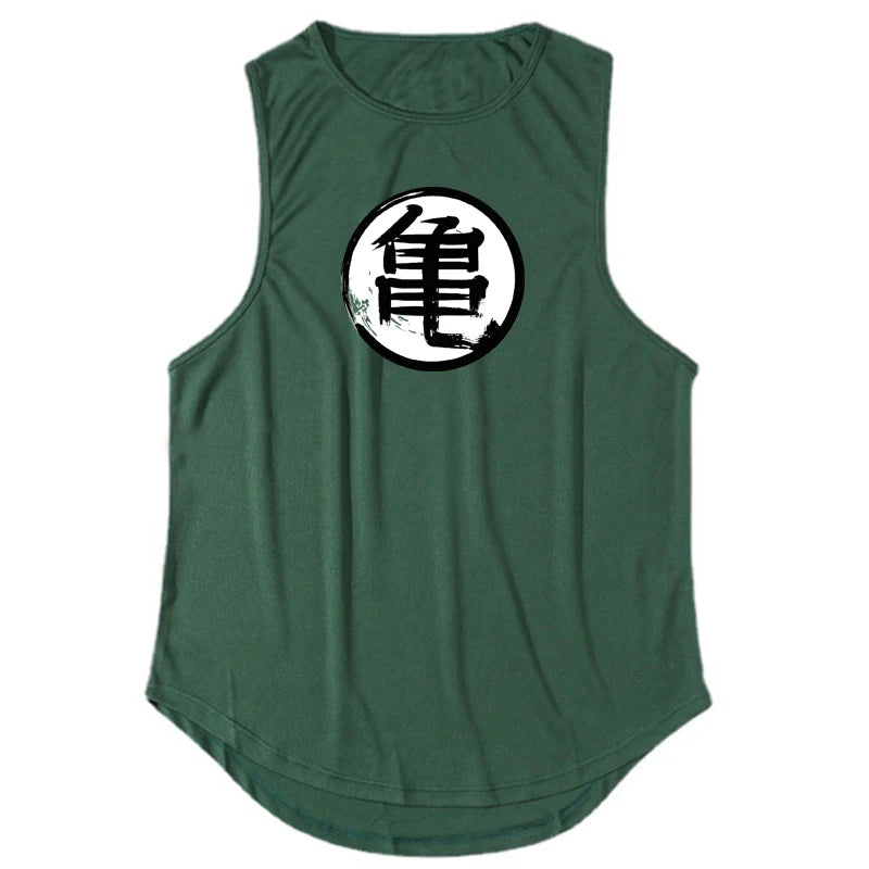 Japanese Turtle Script Printed Mens Gym Tank Top / Quick Dry Bodybuilding Tank Top