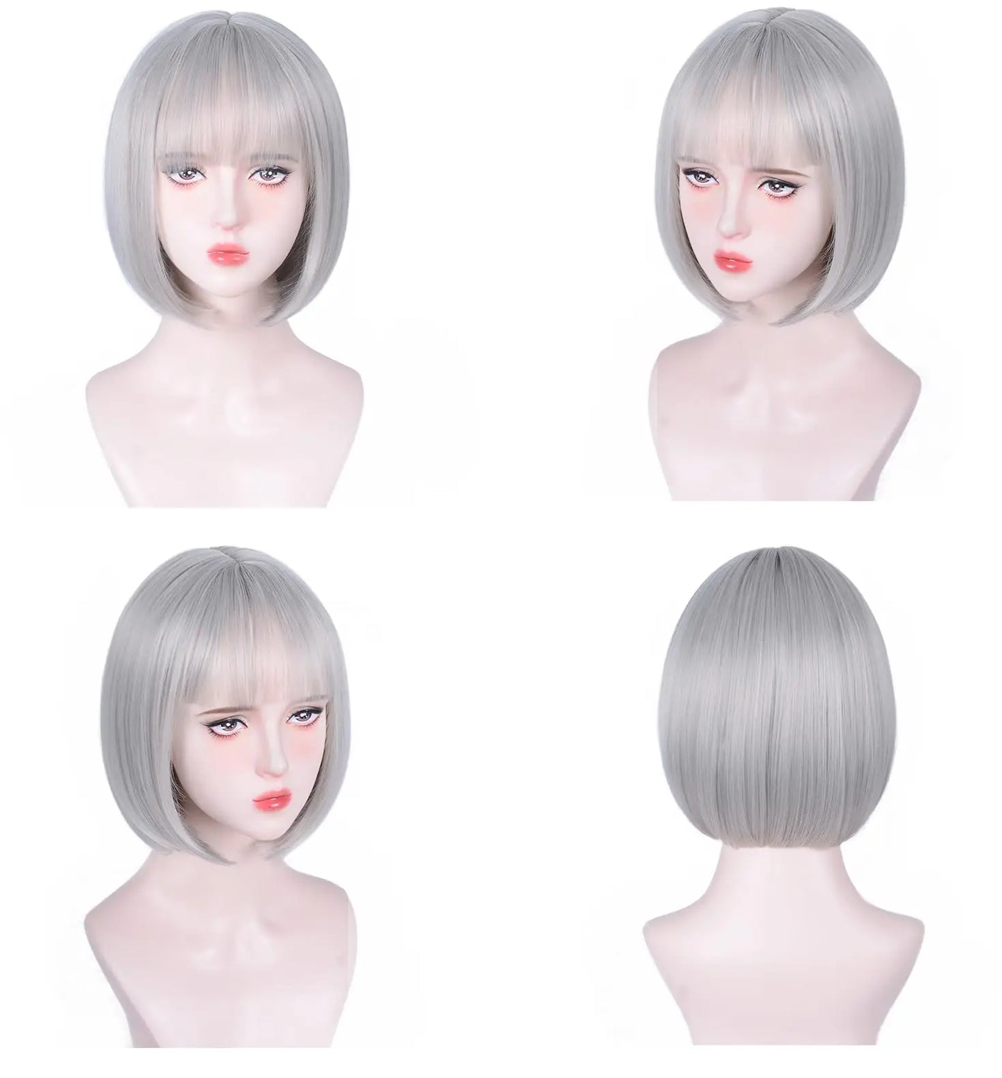 Pink Bob Synthetic wig /Short straight hair with bangs/ Multi-colored Cosplay Wig/ high temperature silk wig