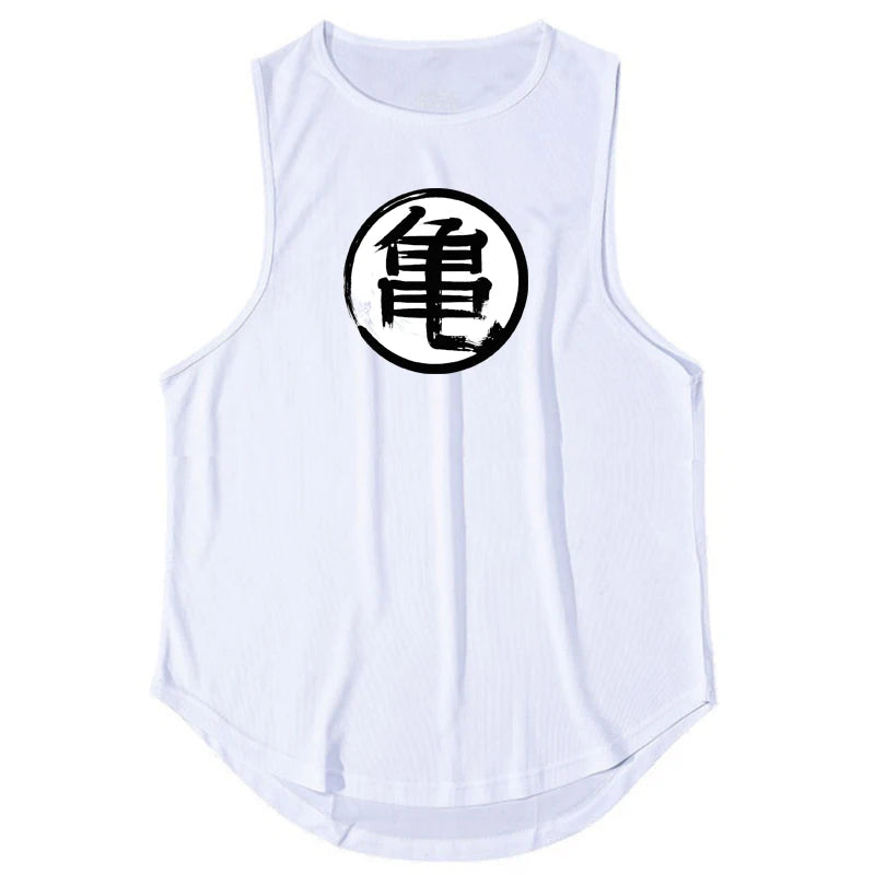 Japanese Turtle Script Printed Mens Gym Tank Top / Quick Dry Bodybuilding Tank Top