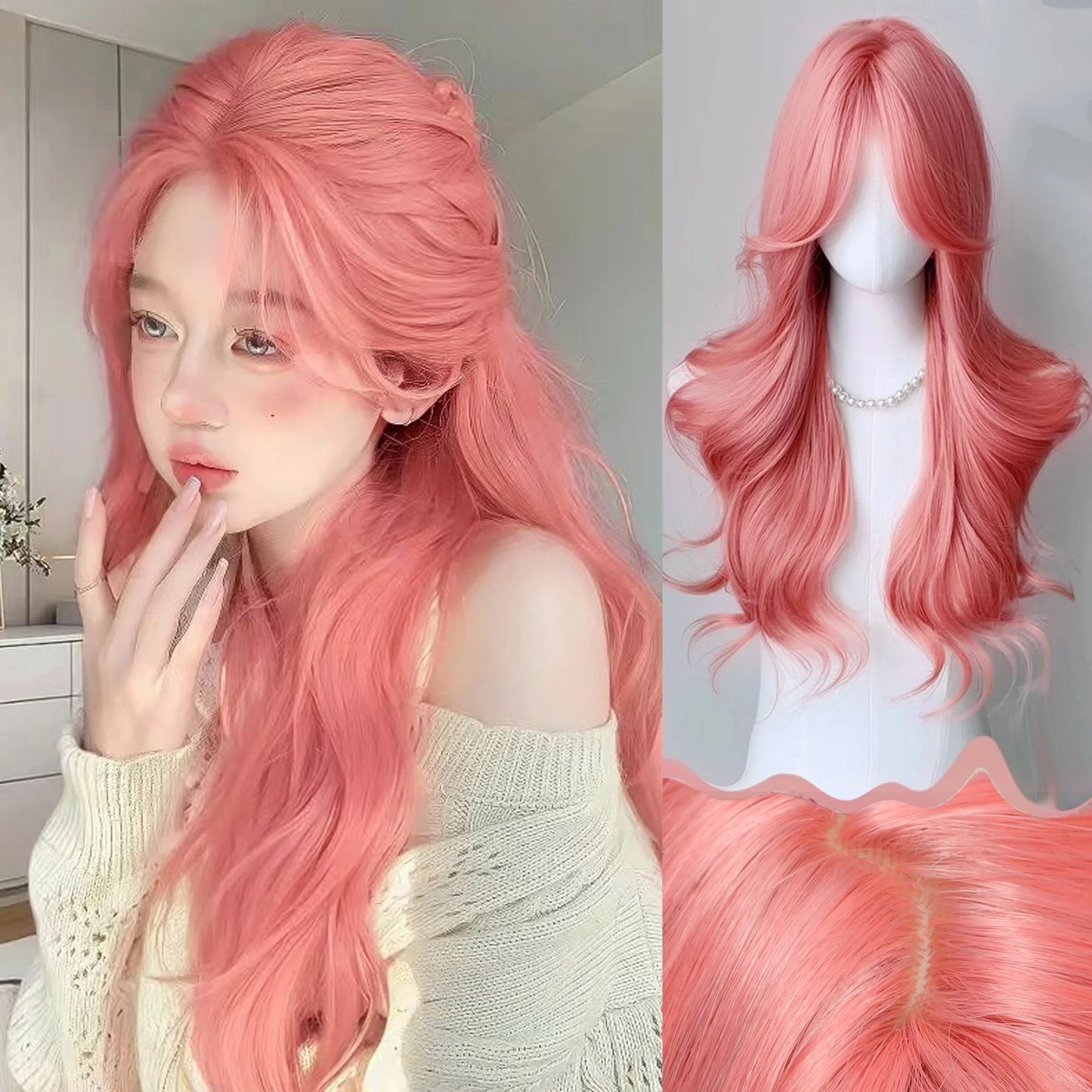 Orange Pink Wig/ Long Wavy Synthetic Wig/ Heat Resistant Cosplay Wig